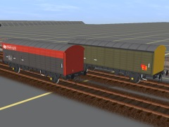 VAA van in BR Railfreight Red & Grey and BR Speedlink Olive & Yellow liveries.